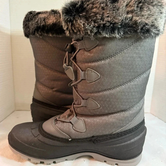 Kamik Momentum Black II Pull On Rounded Toe Waterproof Fur Trim Ankle Snow Boots - Picture 9 of 12